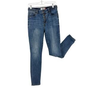 Cabi Button Fly Skinny Jeans Braided Waist Women Size 8 Med Wash High rise 5694